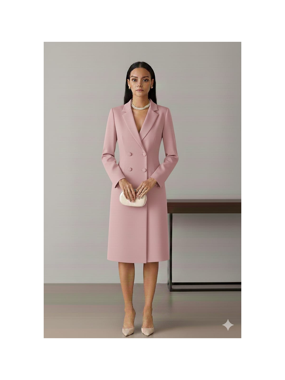 Nake Butik Kırmızı Çift Düğmeli Ceket Yaka Blazer Elbise - Görsel 8