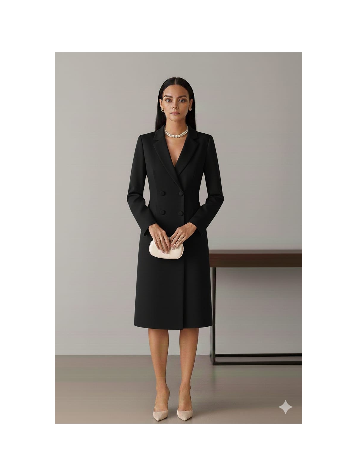 Nake Butik Kırmızı Çift Düğmeli Ceket Yaka Blazer Elbise - Görsel 4