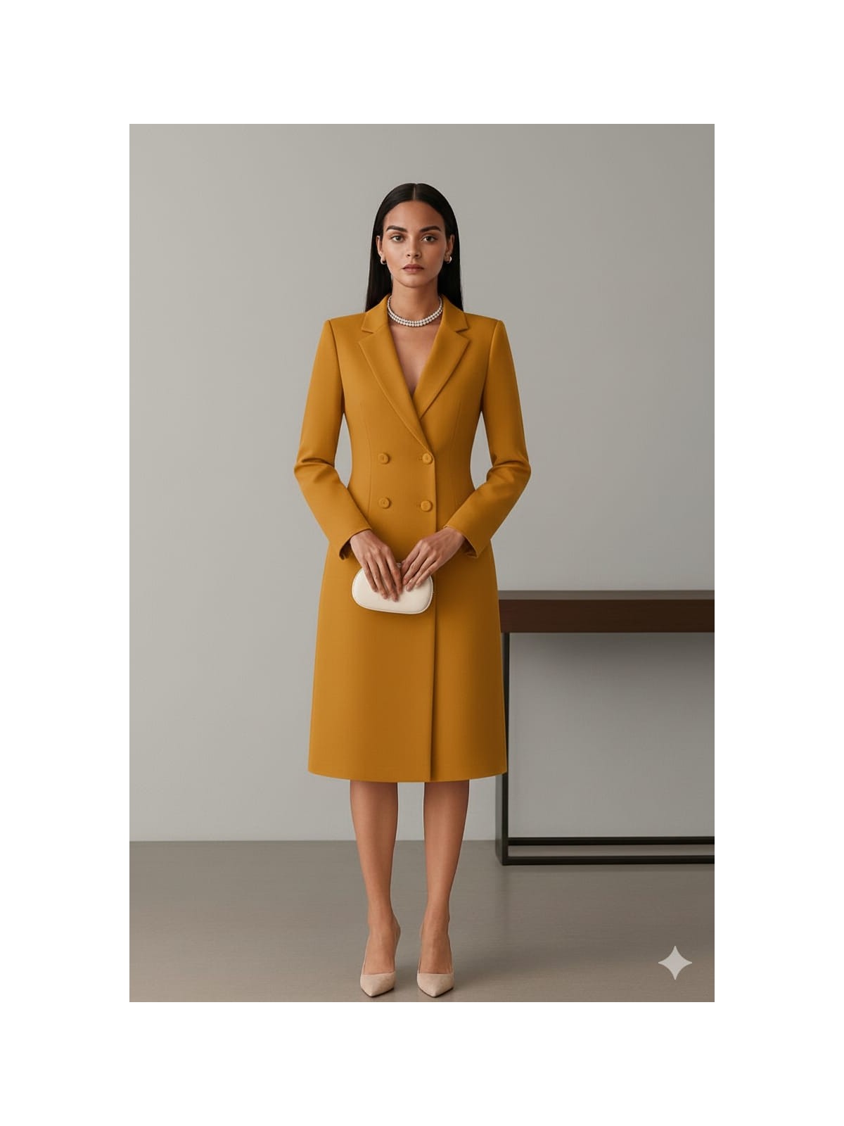 Nake Butik Kırmızı Çift Düğmeli Ceket Yaka Blazer Elbise - Görsel 6