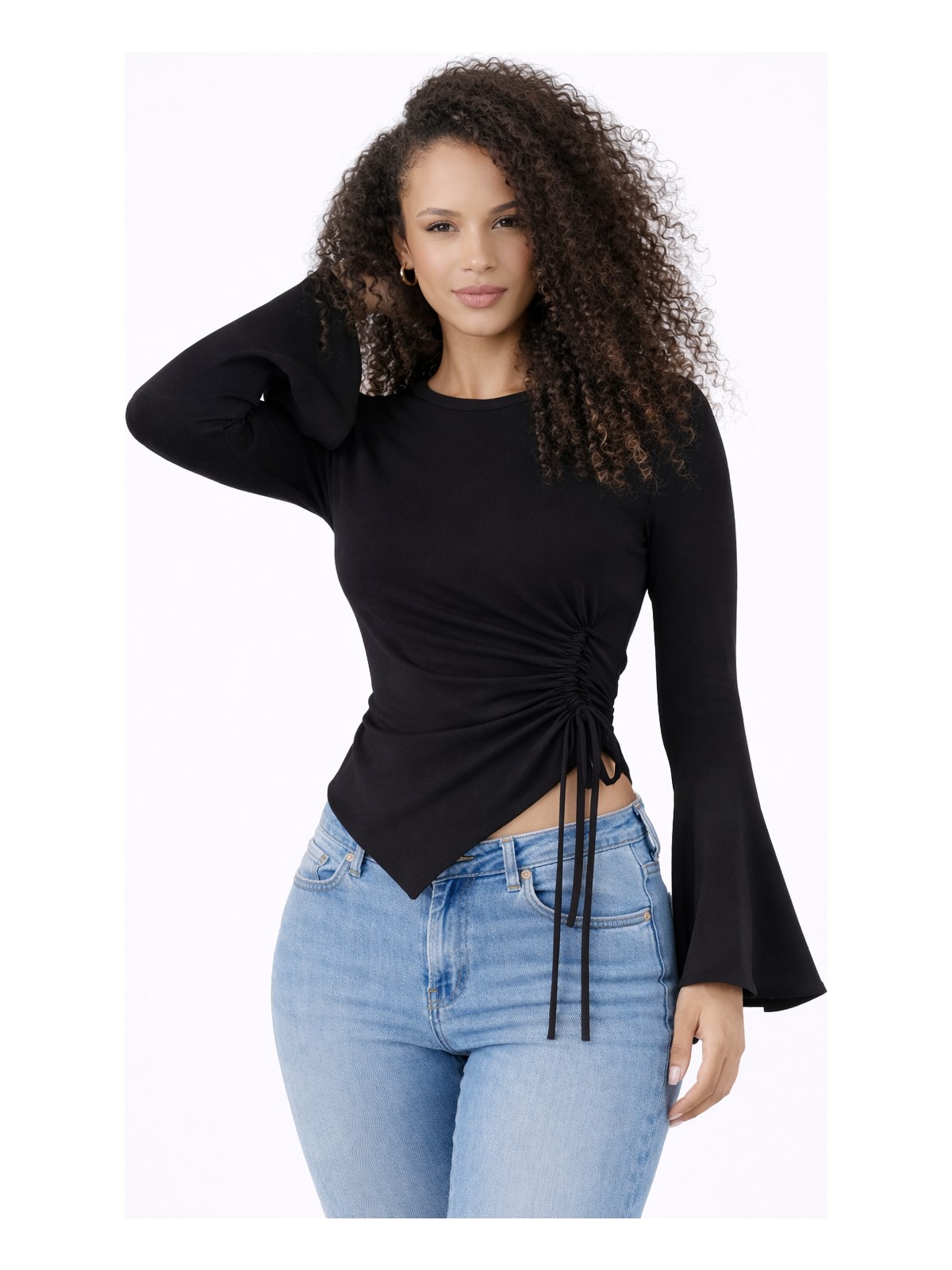 Espoir Plus Espoirplus Yuvarlak Yaka Drape Detaylı Ispanyol Kol Tesettür Uyumlu Üst Bluz