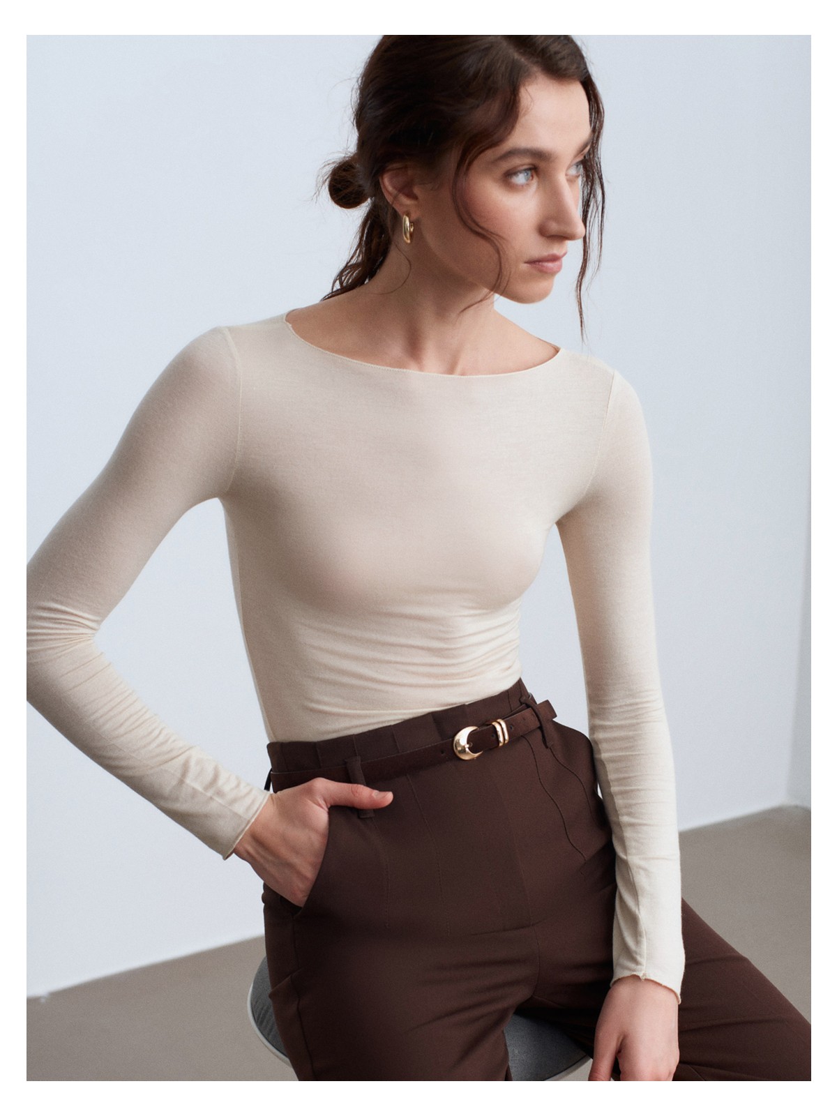 Dilvin 32122 Kayık Yaka Modal Kaşmir Ultra Hafif Bluz-Taş