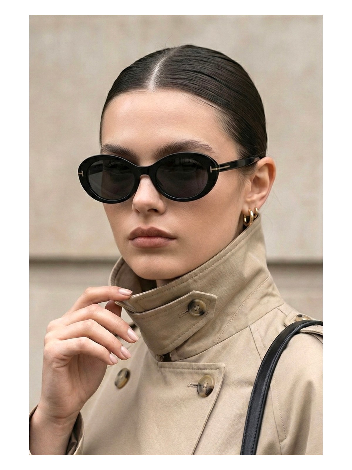 Ren Eyewear Siena Kadın Siyah çerçeve siyah cam popüler Oval Güneş Gözlüğü – Aksesuar Detaylı Uv400 - Görsel 6