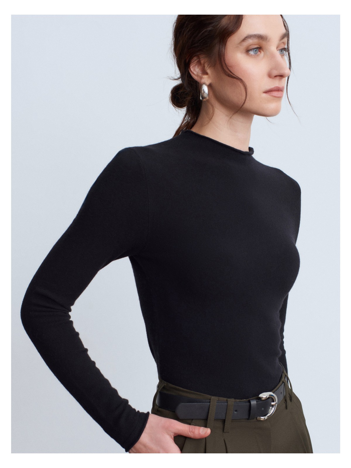 Dilvin 10841 Dik Yaka Kaşmir Karışımlı Triko Kazak-Siyah