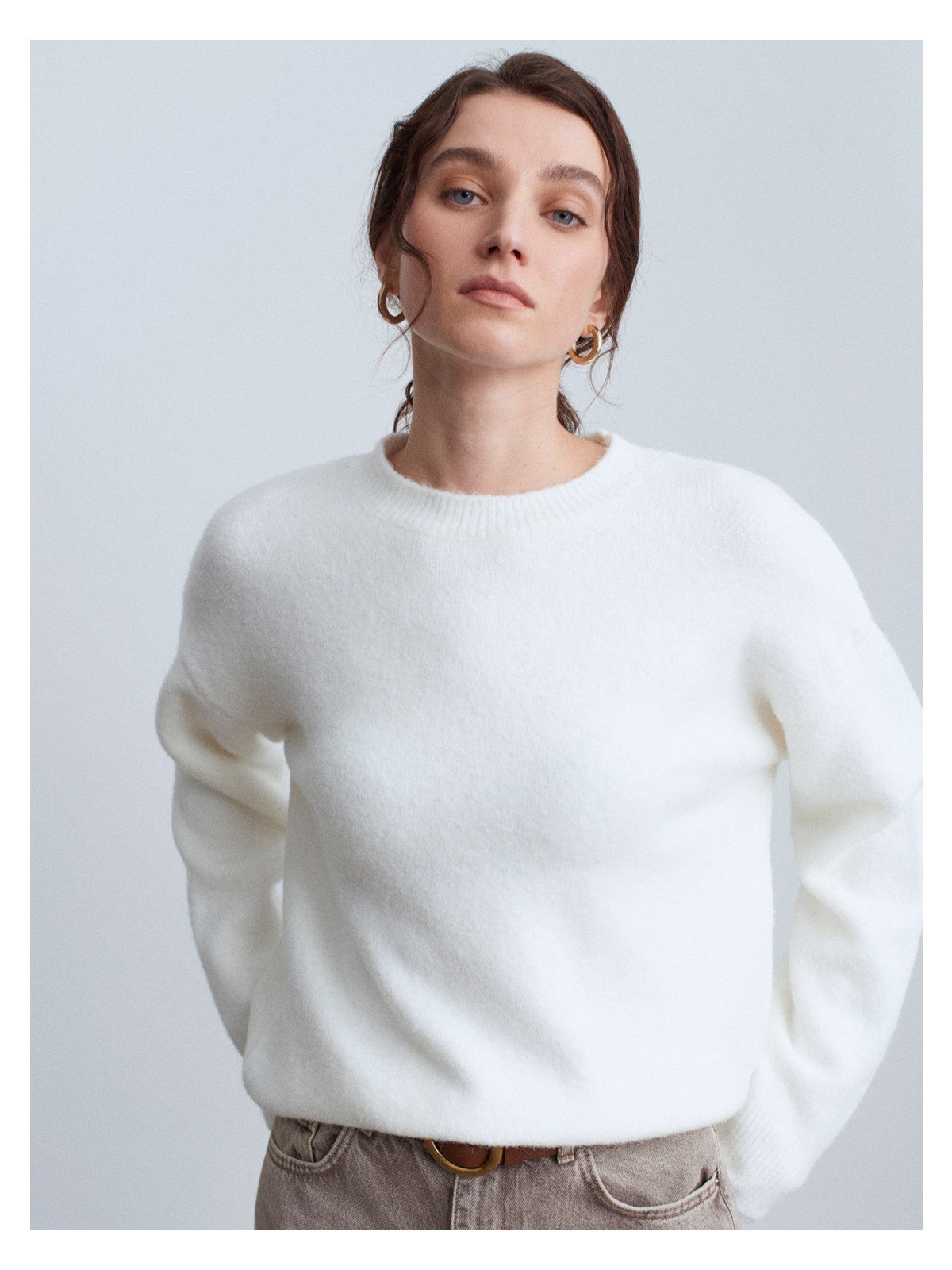 Dilvin 10640 Bisiklet Yaka Yumuşak Dokulu Triko Kazak-Vizon M. - Görsel 8