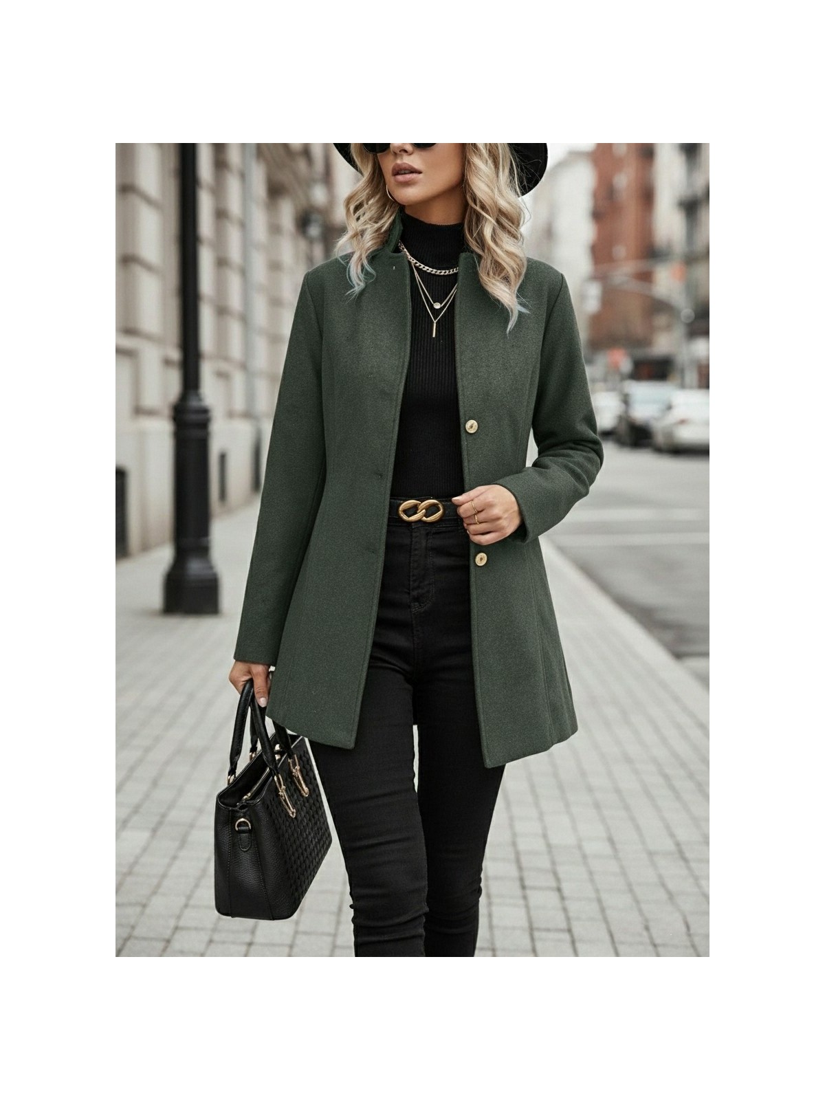 Barbora Tasarım Yaka Haki Kaşe Kaban