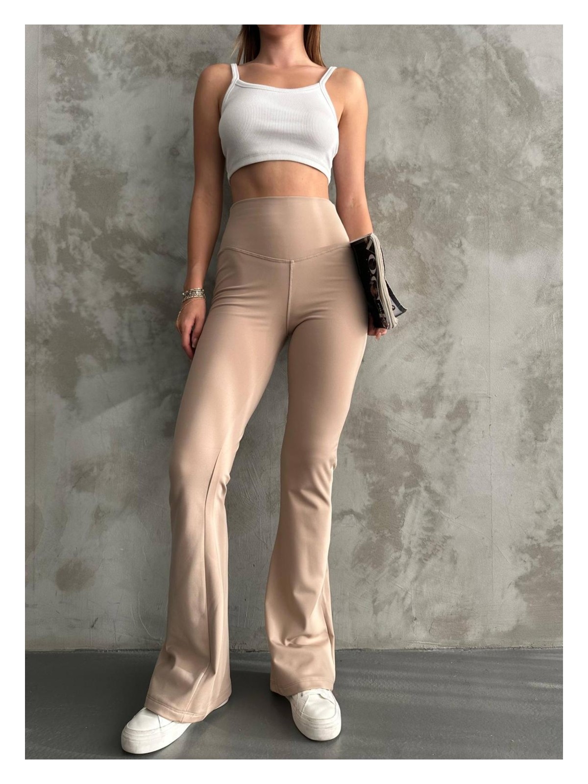 Betnur Kadın Dalgıç Kumaş Şardonlu Ispanyol Paça Tayt - Görsel 3