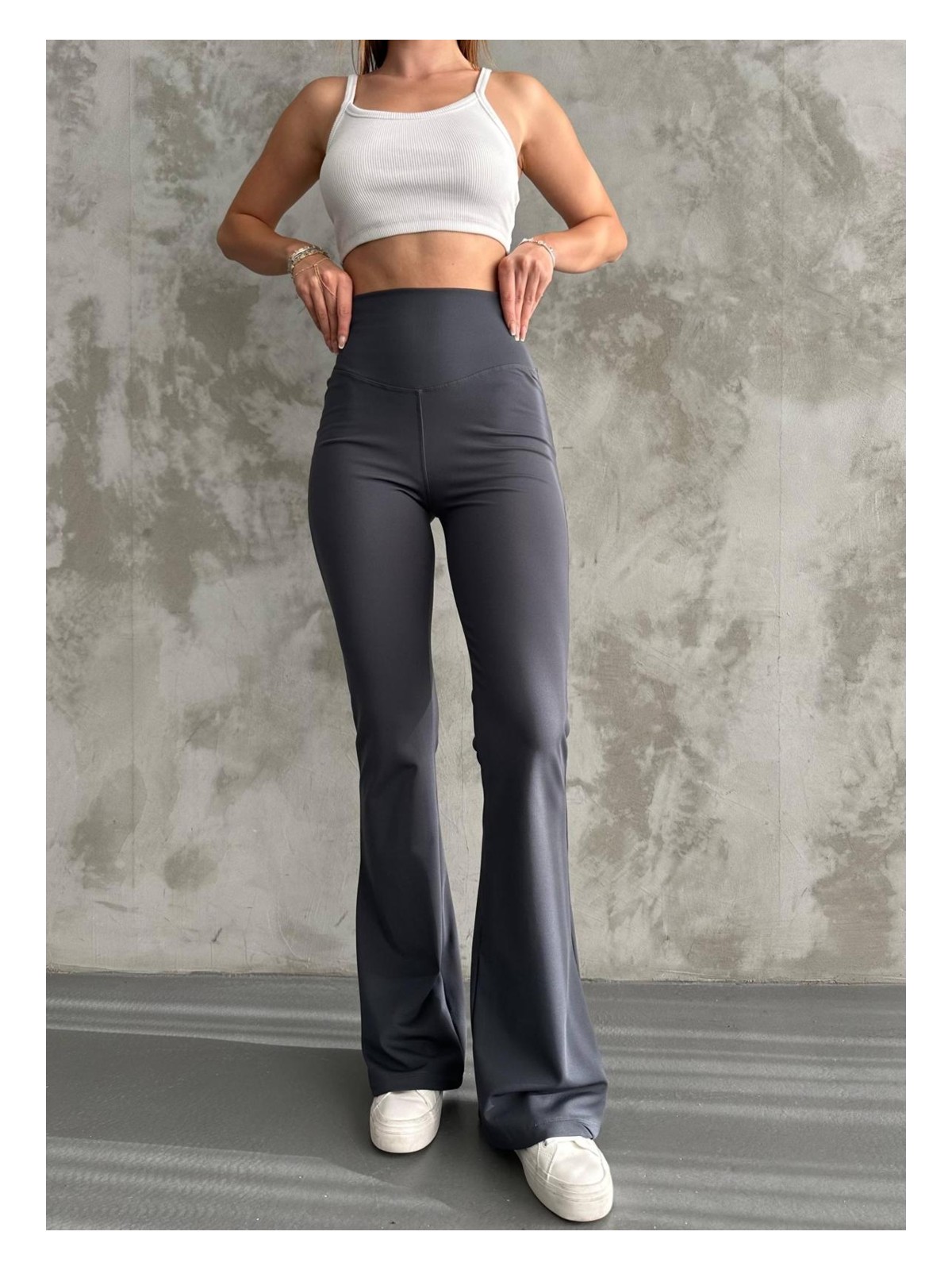 Betnur Kadın Dalgıç Kumaş Şardonlu Ispanyol Paça Tayt - Görsel 5