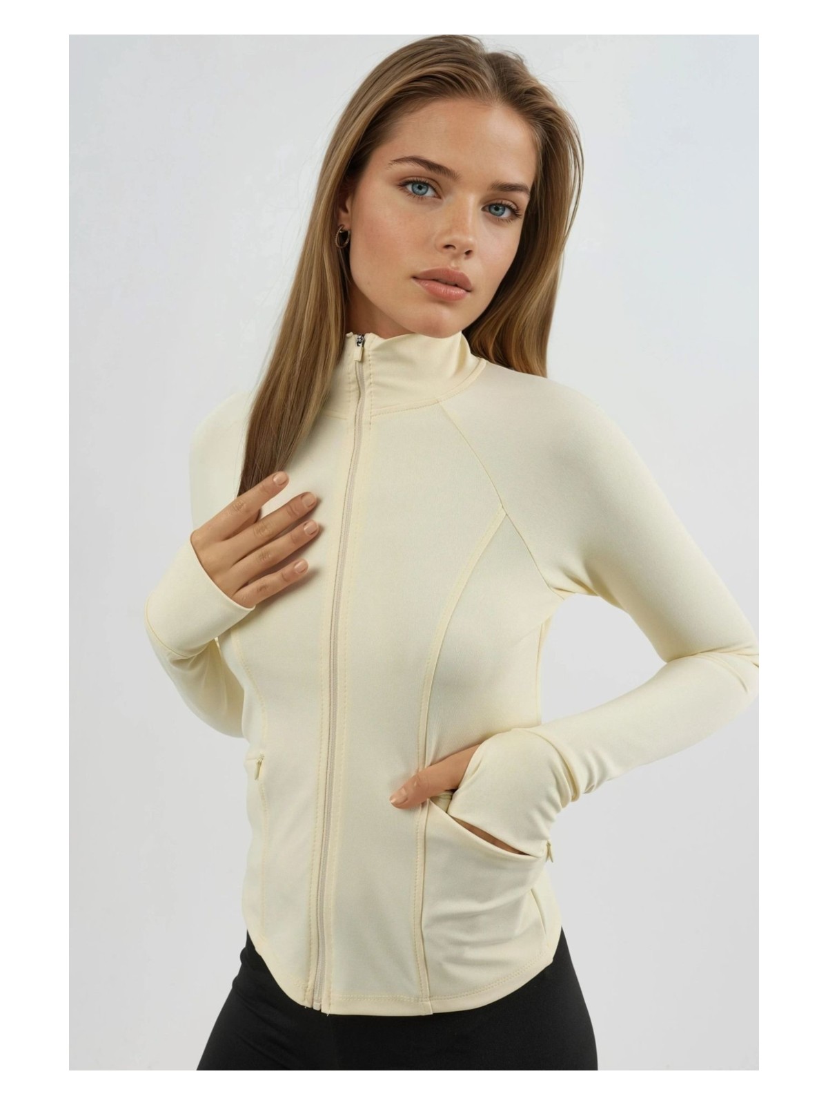 Hiccup Kadın Dar Kesim Örme Dik Yaka Fermuarlı Aktif Üst Limon Sarısı