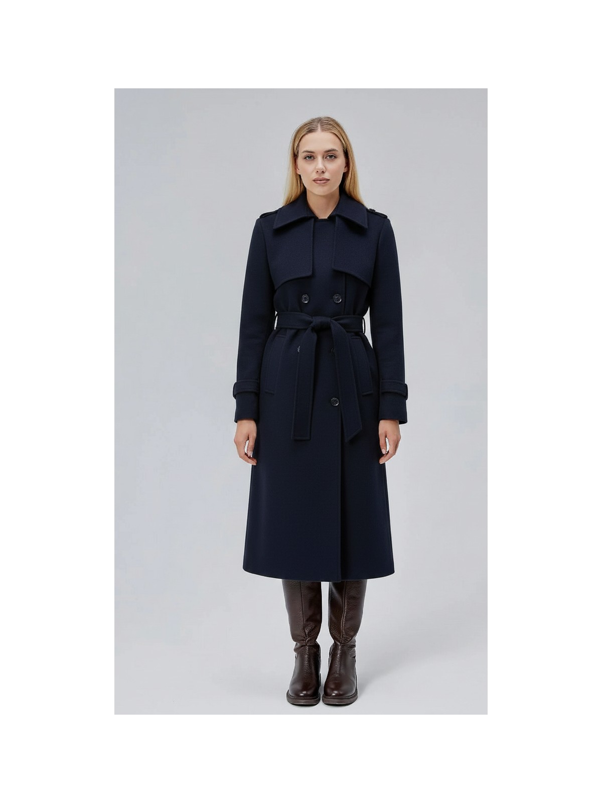 Bolivente Koyu Gri Regular Rüzgarlık Detaylı Kaşe Kaban - Görsel 9