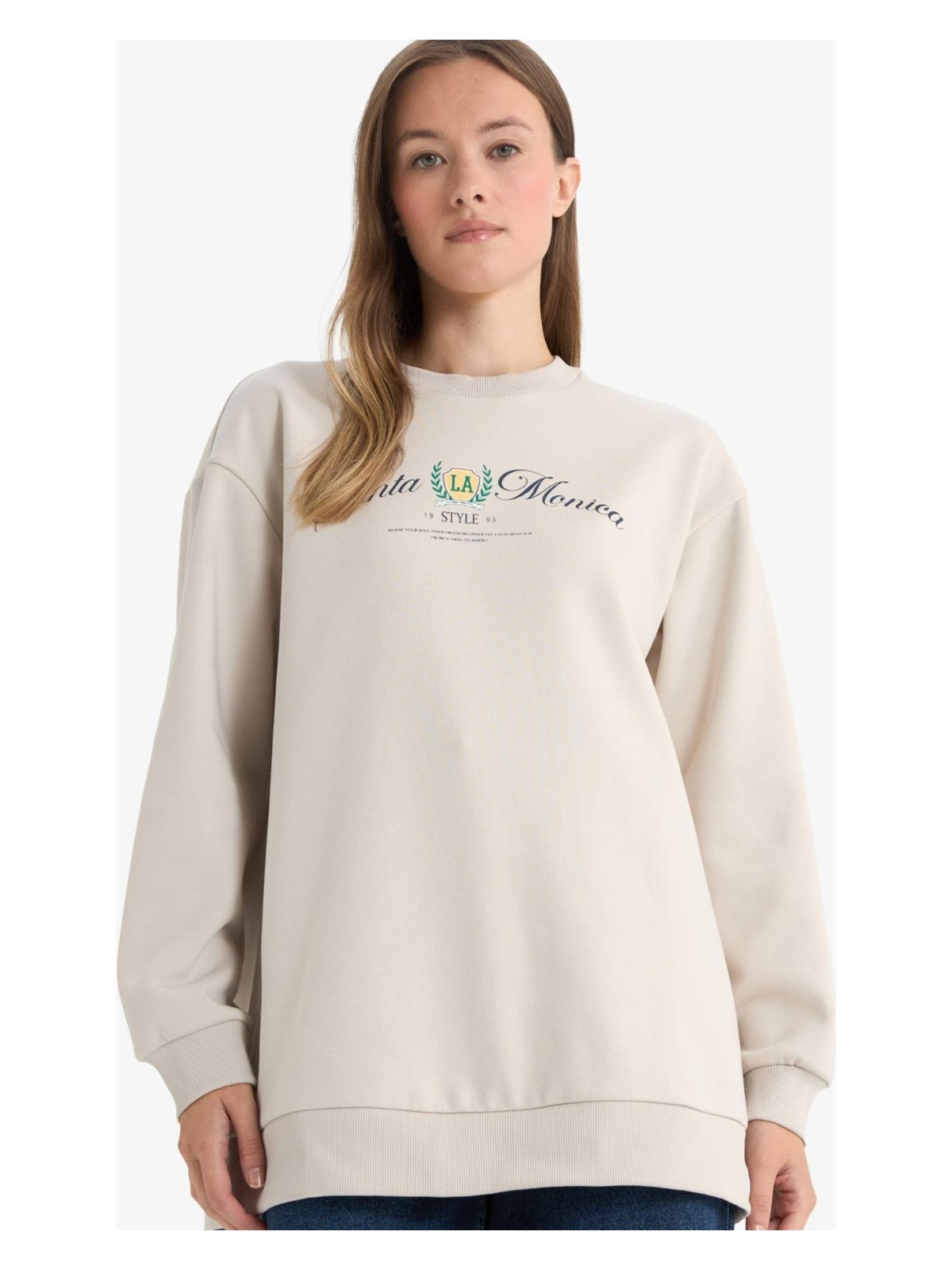 DeFacto Regular Fit Bisiklet Yaka Baskılı İçi Yumuşak Tüylü Sweatshirt Tunik F3088AX25WN