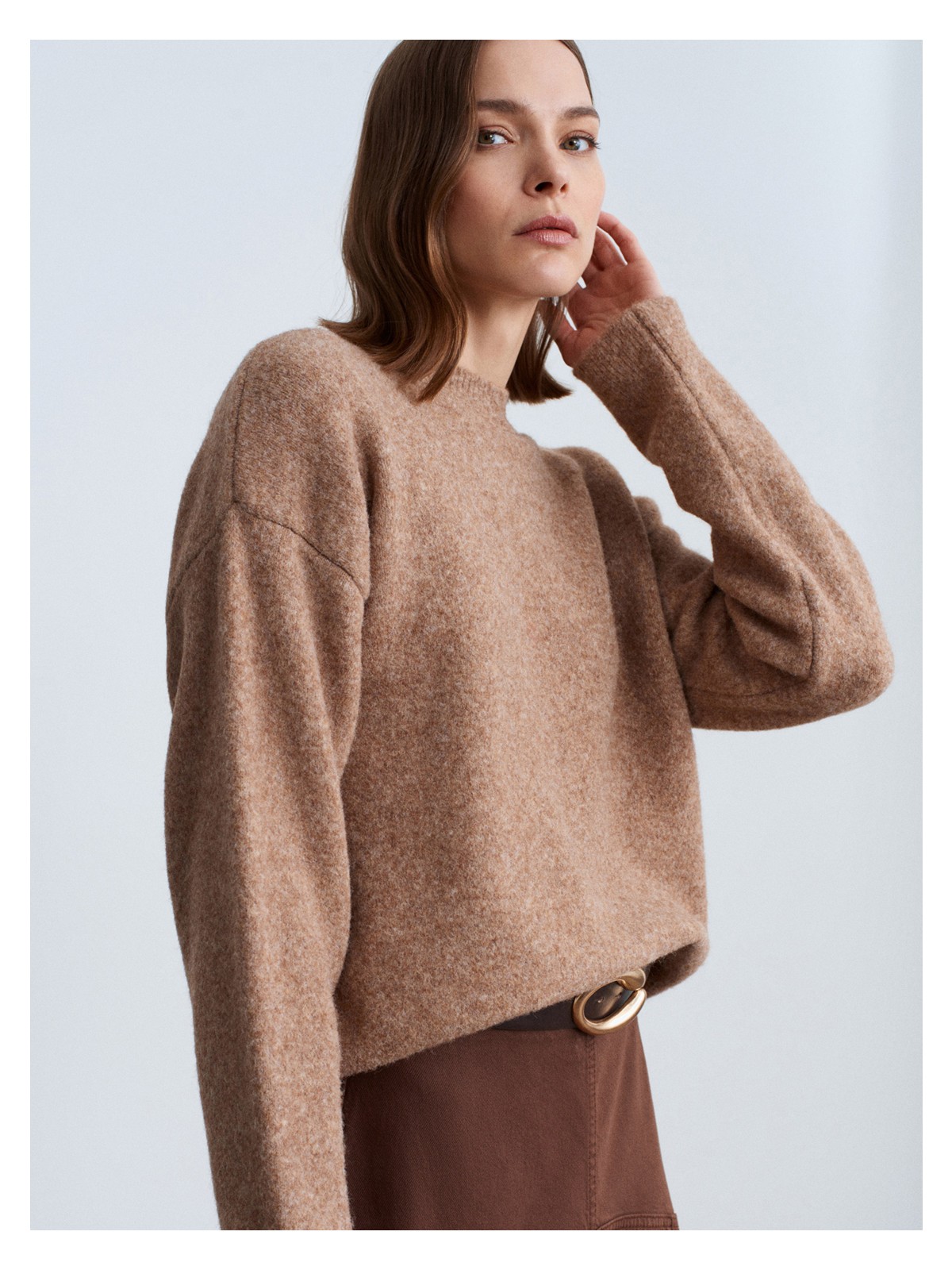 Dilvin 10640 Bisiklet Yaka Yumuşak Dokulu Triko Kazak-Vizon M. - Görsel 5