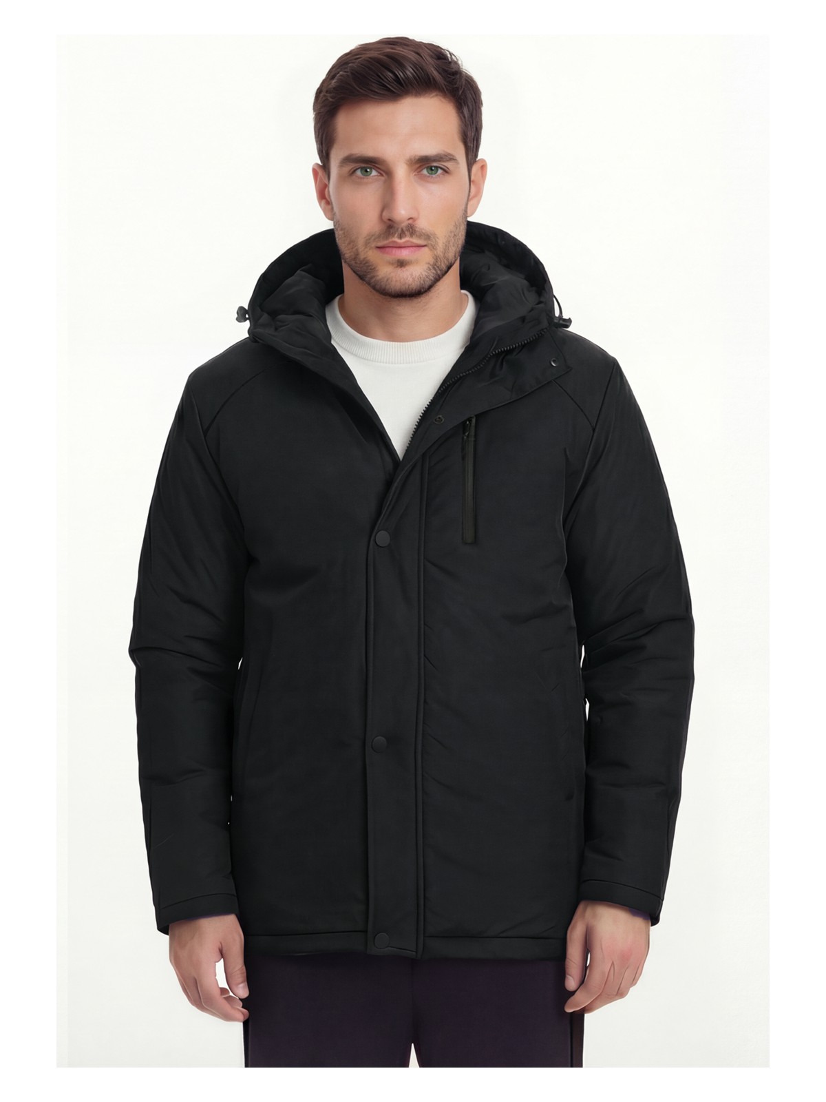 D1fference İçi Astarlı Su ve Rüzgar Geçirmez Cepli Kapüşonlu Erkek Mont