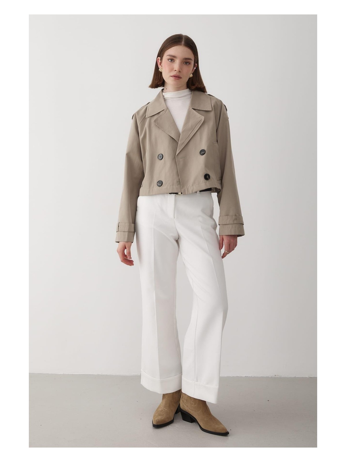 Jaste Kadın Kruvaze Yaka Cepli Trençkot BORDO - Görsel 3