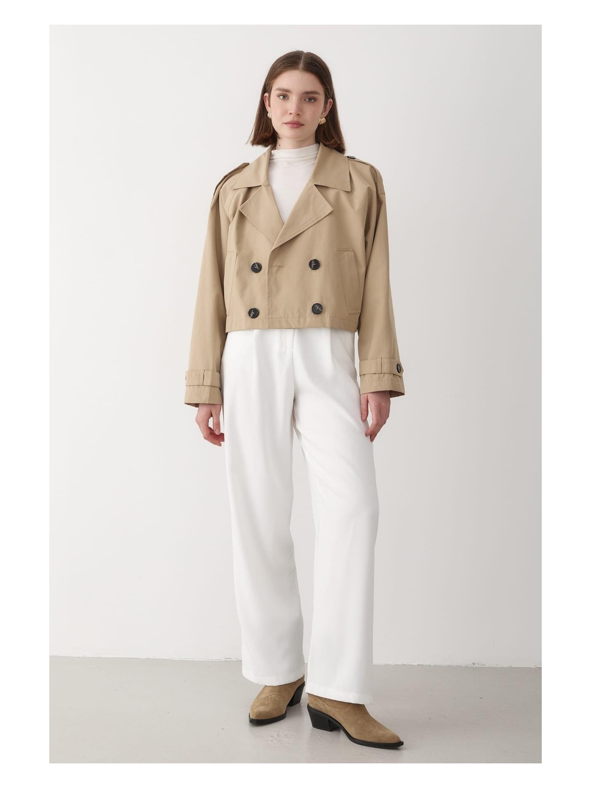 Jaste Kadın Kruvaze Yaka Cepli Trençkot BORDO - Görsel 4