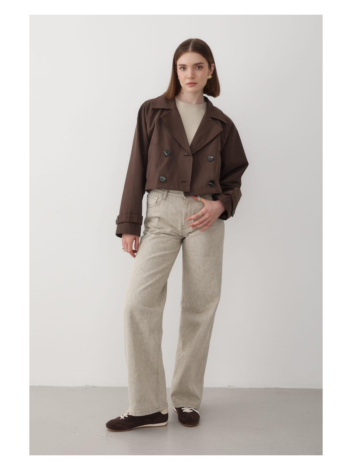 Jaste Kadın Kruvaze Yaka Cepli Trençkot SİYAH - Görsel 5