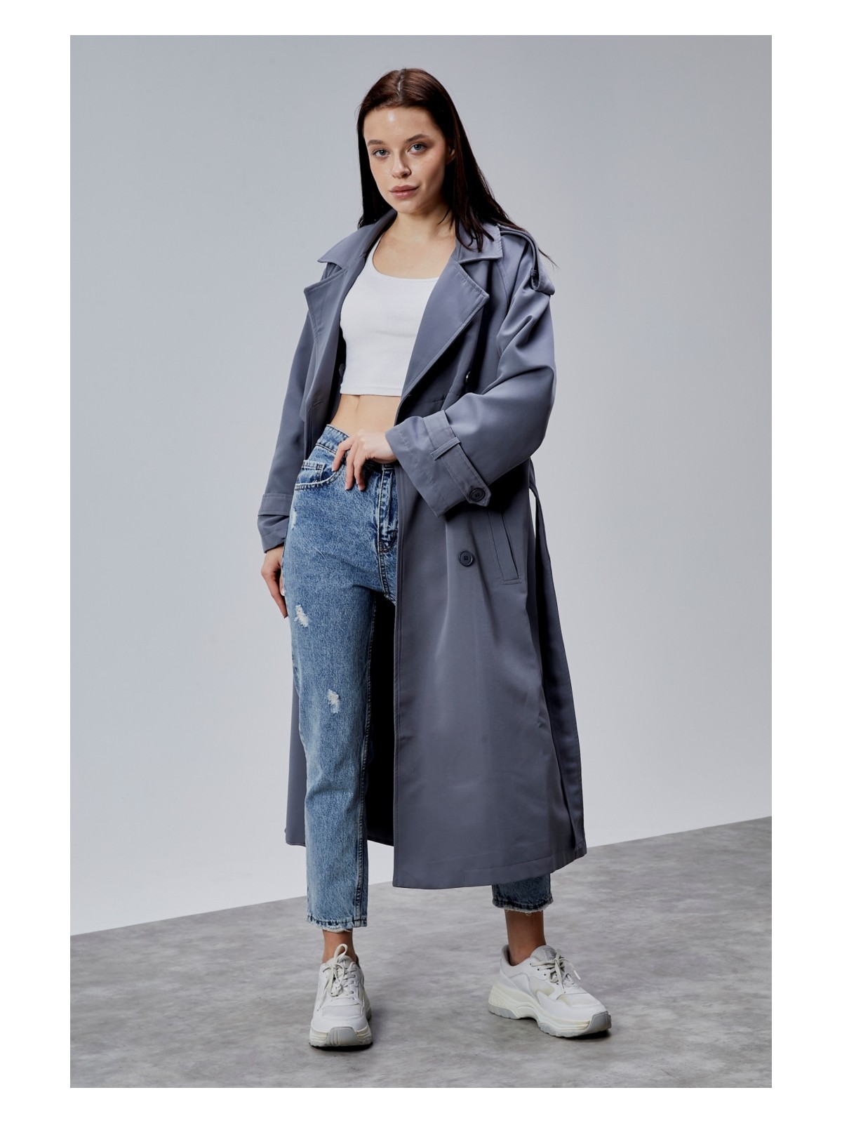 Bolivente Haki Oversize Kruvaze Kapama Rüzgarlık Detaylı Trençkot 44956 - Görsel 10