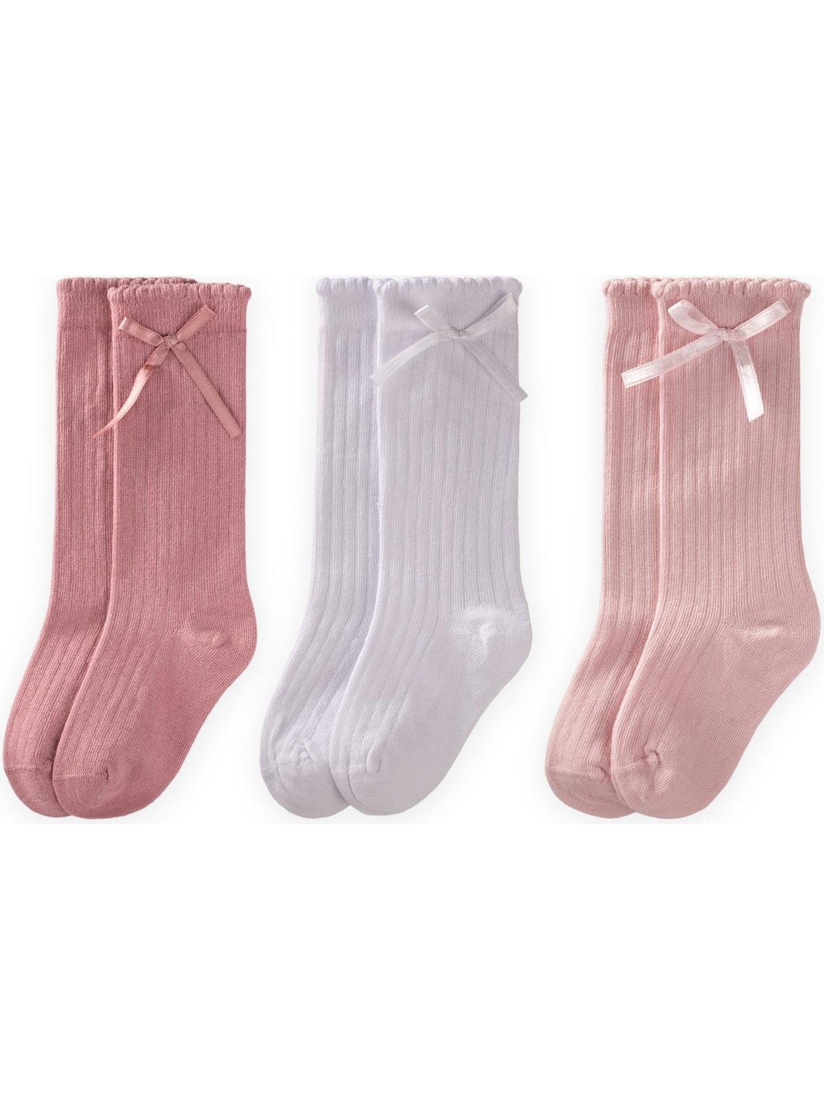 Cigit Üçlü Fiyoklu Soket Çorap 3-10 Yaş Beyaz, Pudra, Gül Kurusu