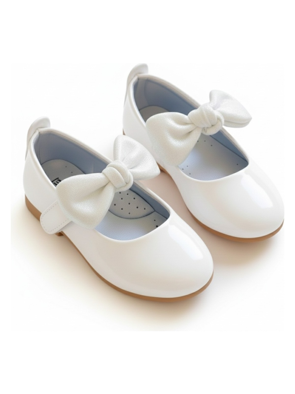 Kız Çocuk Beyaz Rugan Fiyonklu Babet Kaydırmaz Taban Düz Topuklu Konforlu Ayakkabı - Görsel 3