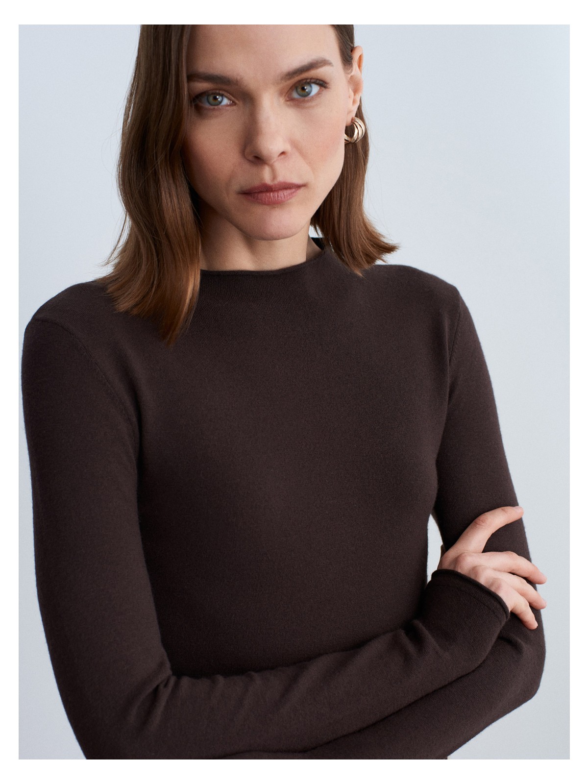 Dilvin 10841 Dik Yaka Kaşmir Karışımlı Triko Kazak-Siyah - Görsel 5