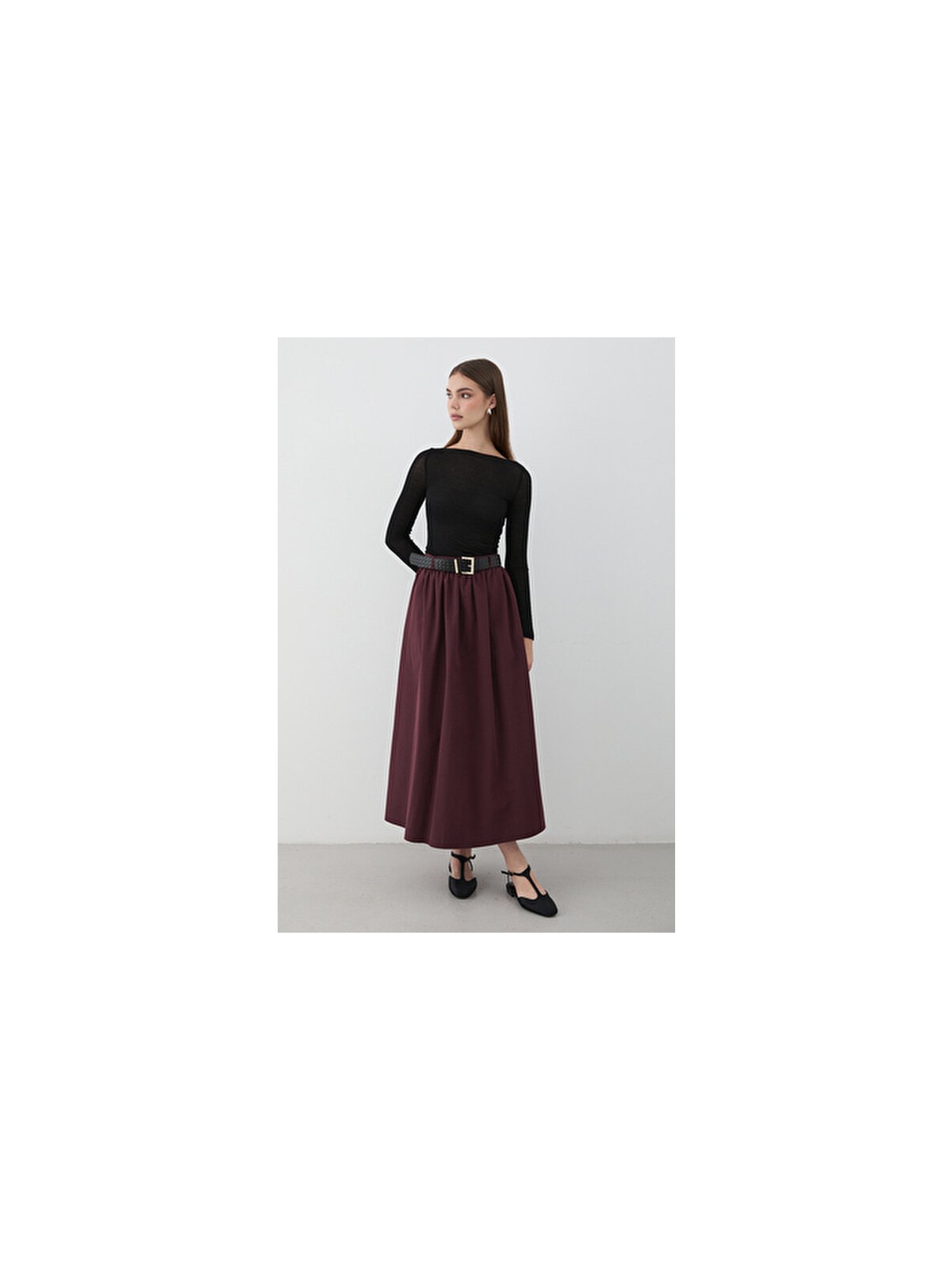 Jaste Kadın Kemerli Büzgü Detaylı Maxi Etek SİYAH - Görsel 3