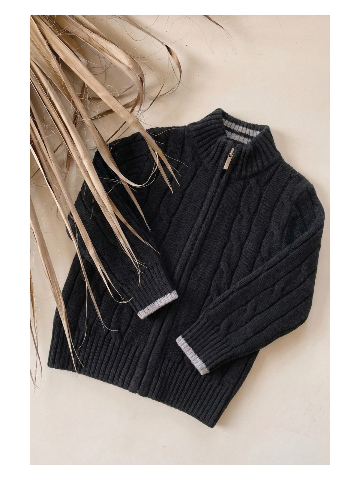 Cigit Saç Örgü Triko Hırka 2-11 Yaş Siyah