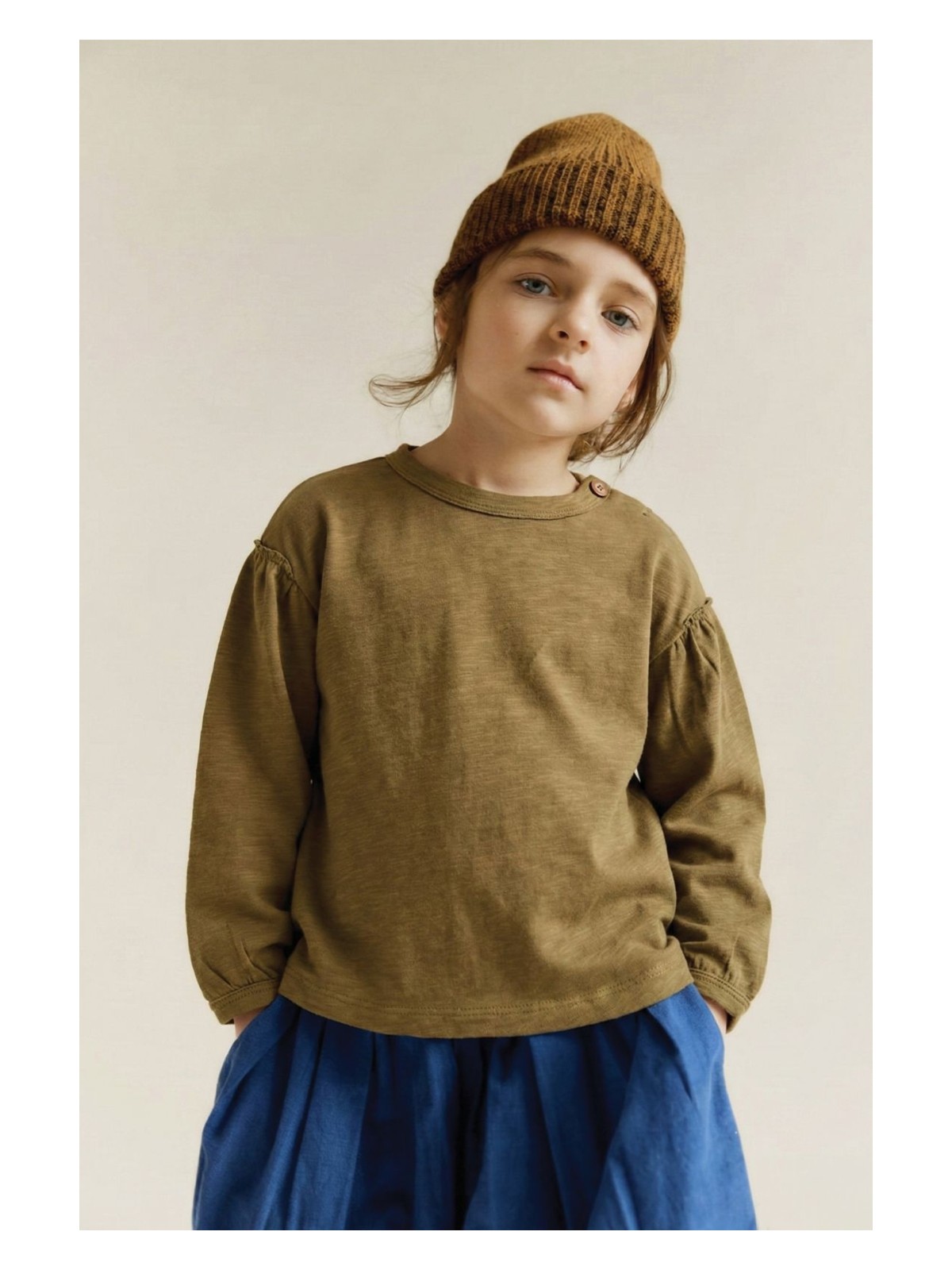 Cigit Fırçalı Rustik Uzun Kollu T-Shırt 1-7 Yaş Olive