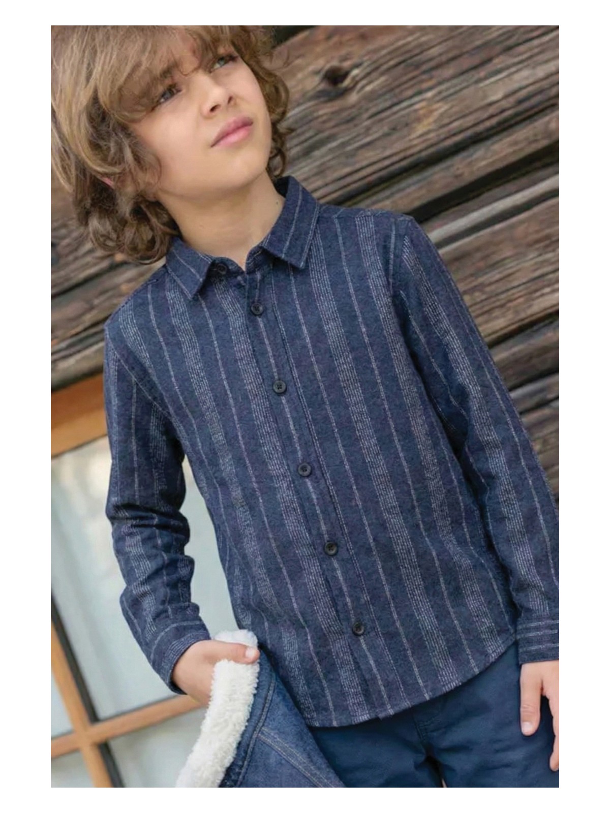 Cigit Çizgili Mevsimlik Oduncu Gömlek 2-10 Yaş Lacivert