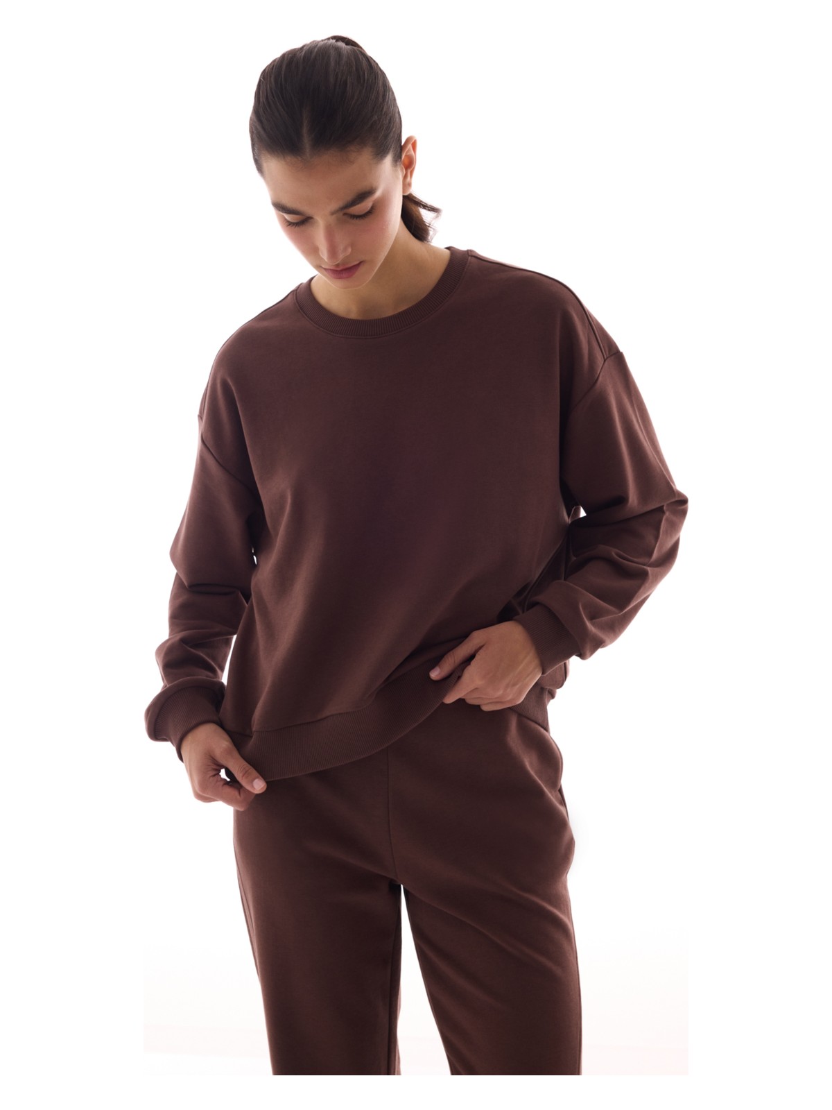 Penti Kahverengi Dikiş Detaylı Bisiklet Yaka Pamuklu Sweatshirt