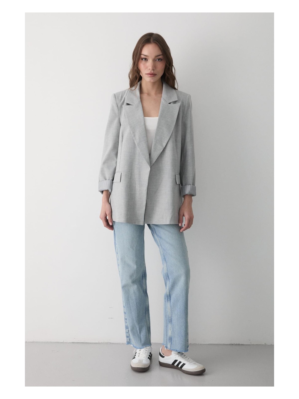 Jaste Kadın Çizgili İçi Astarlı Kol Detaylı Blazer Ceket ACI KAHVERENGİ - Görsel 6