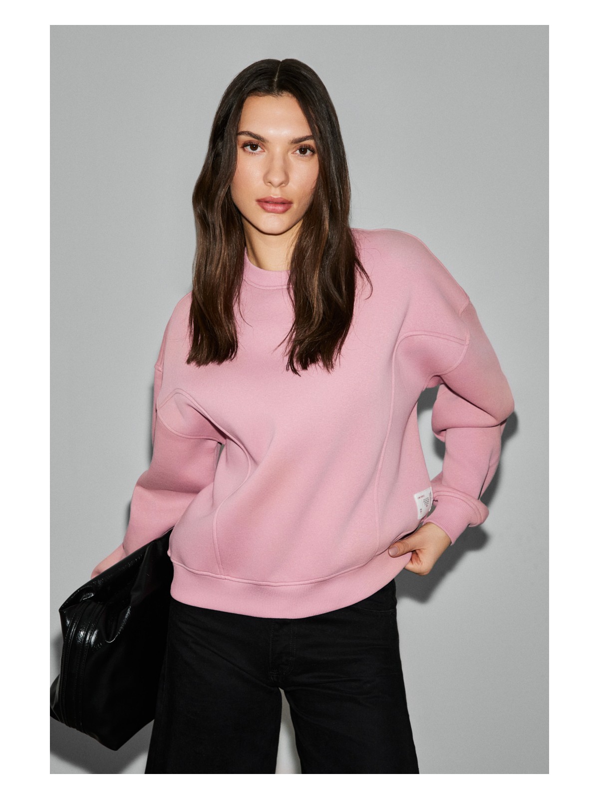 Grimelange SERENYA Kadın Pamuklu Etiket Detaylı Bisiklet Yaka Vizon Sweatshirt - Görsel 5