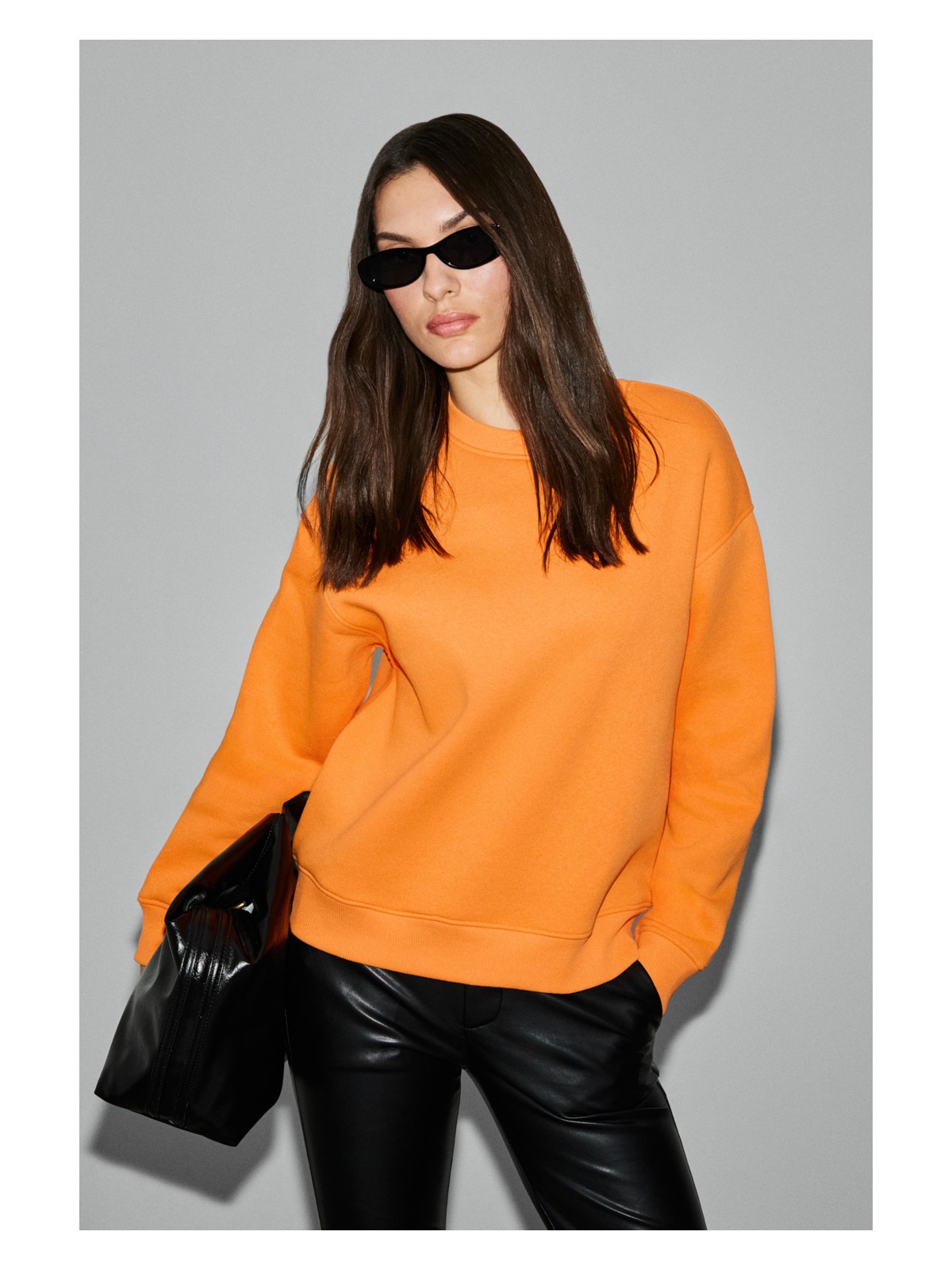 Grimelange Vaneltına Kadın Organik Pamuklu Yumuşacık Içi Polarlı Yuvarlak Yakalı Turuncu Sweatshirt