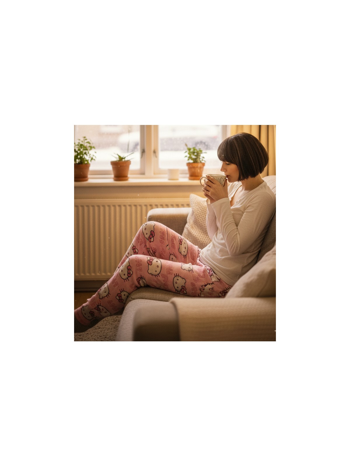 Bukadınca Pembe Kumaş Üzerinde Hello Kitty Desenli Pijama Altı (cotton)