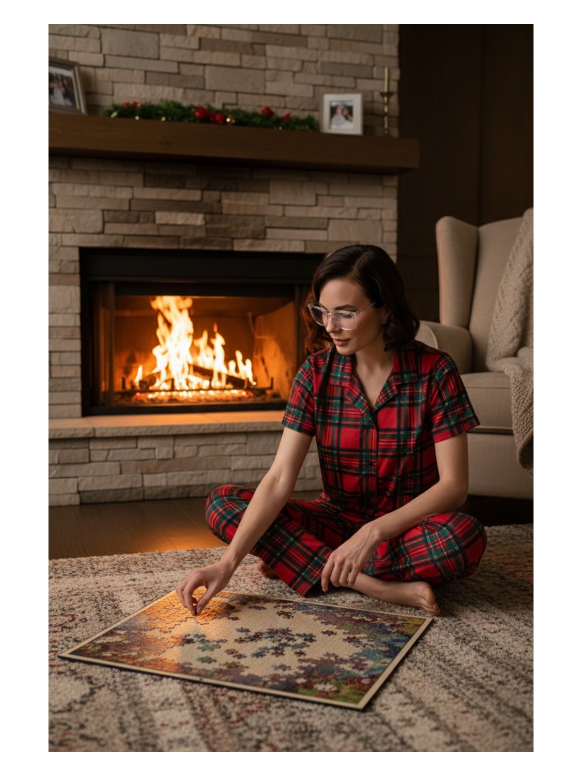 Lela Desenli Kısa Kollu Beli Lastikli Gömlek Yaka Dokuma Regular Fit Pijama Takımı Bayan Pijama Takımı 6571010