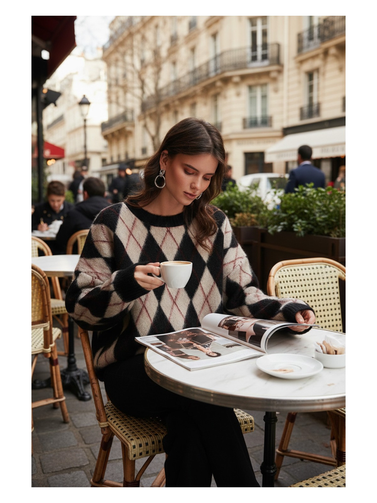 Lela Oversize Fit Bisiklet Yaka Baklava Desenli Yumuşak Dokulu Kazak Bayan Kazak 4616223 - Görsel 5