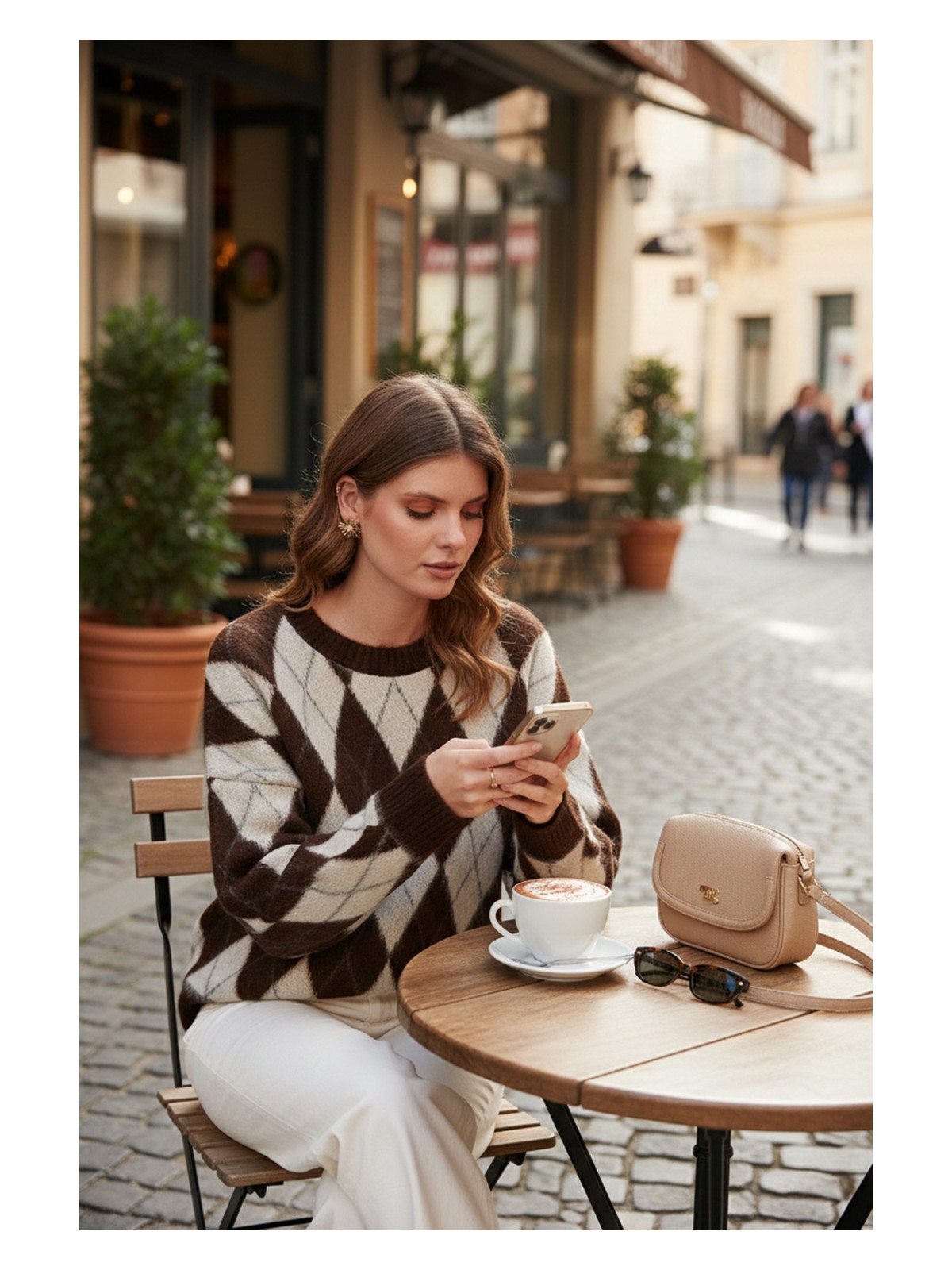 Lela Oversize Fit Bisiklet Yaka Baklava Desenli Yumuşak Dokulu Kazak Bayan Kazak 4616223 - Görsel 7