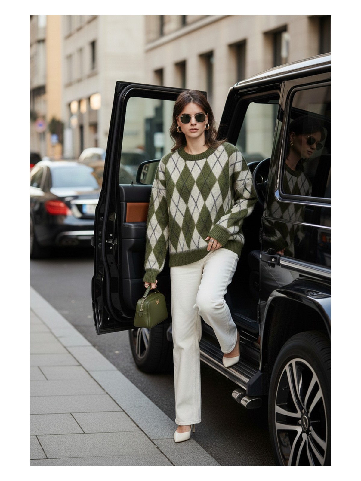 Lela Oversize Fit Bisiklet Yaka Baklava Desenli Yumuşak Dokulu Kazak Bayan Kazak 4616223 - Görsel 6