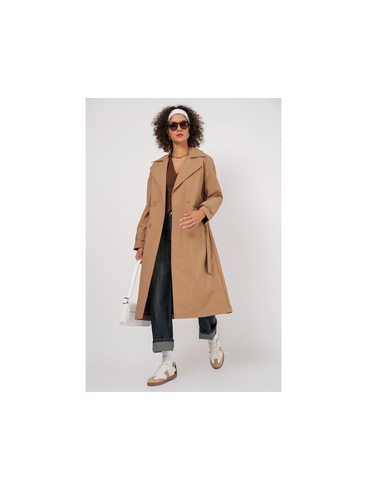 5936 Kruvaze Yaka Trençkot - Bisküvi