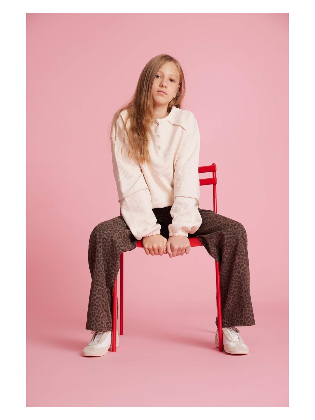 DeFacto Oversize Geniş Kalıp Bisiklet Yaka Düğmeli Sweatshirt Kız Çocuk G1712A825AU