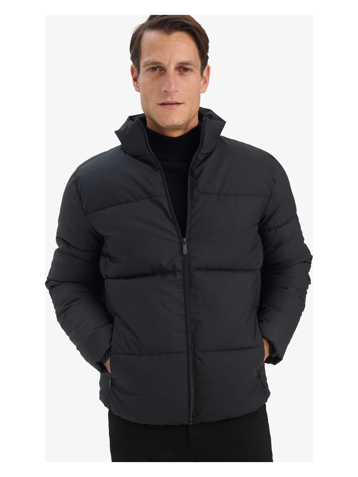 DeFacto Su İtici Slim Fit Dar Kesim Dik Yaka Astarlı Fermuarlı Rüzgar Geçirmez Şişme Mont C5631AX25WN