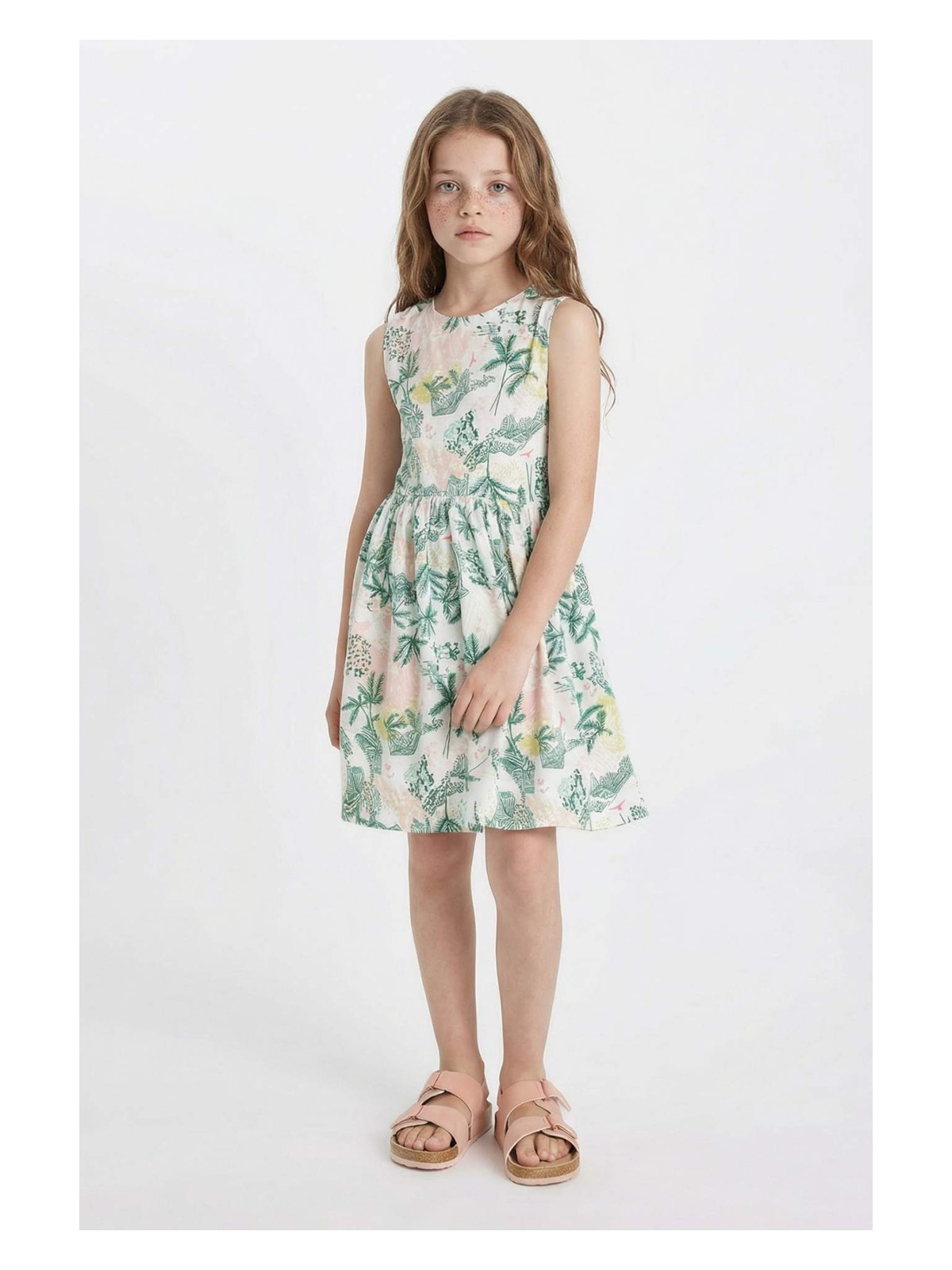 DeFacto Kız Çocuk Desenli Kolsuz Penye Yazlık Elbise D2341A824SM