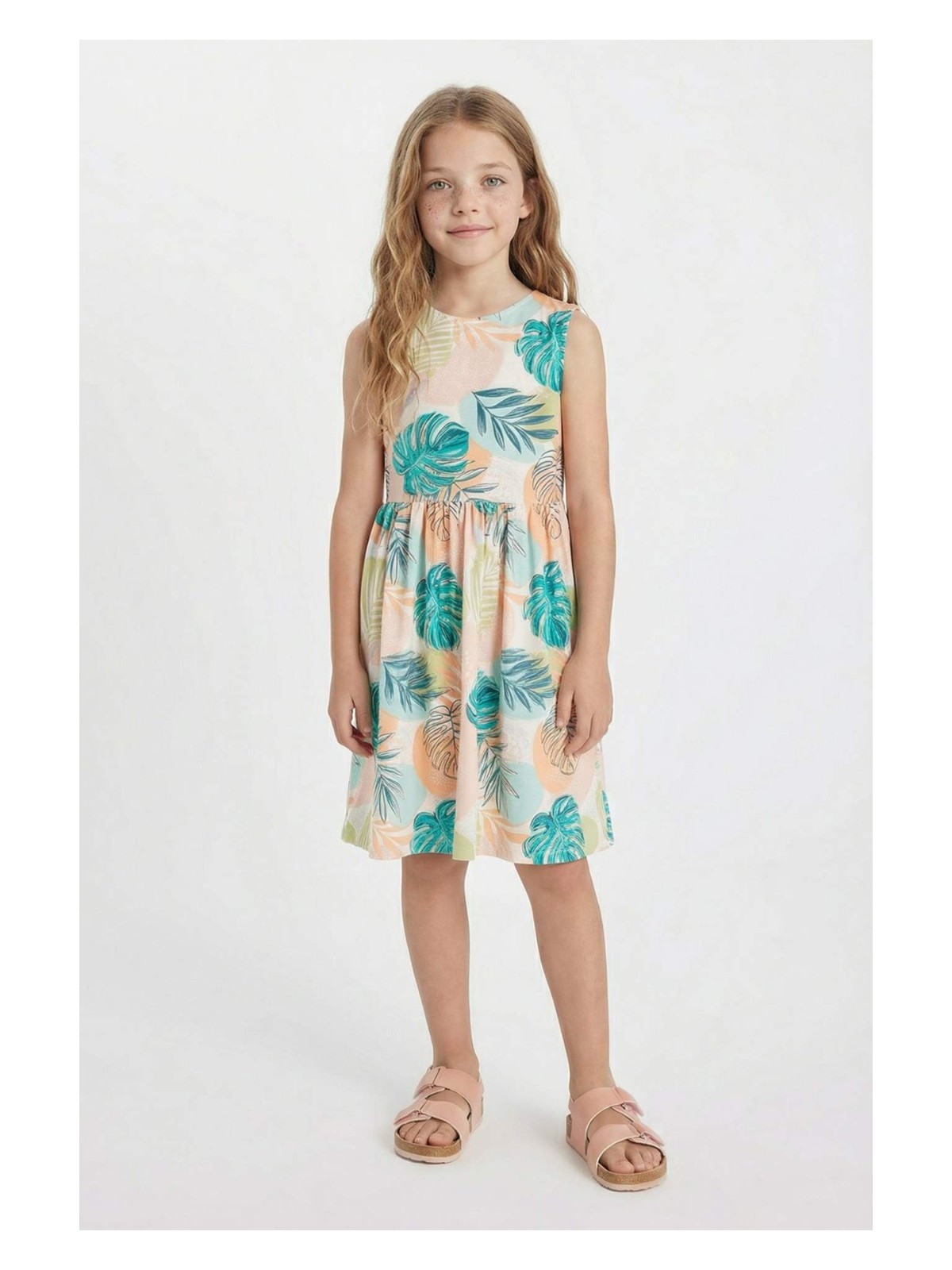 DeFacto Kız Çocuk Desenli Kolsuz Penye Yazlık Elbise D2341A824SM - Görsel 4