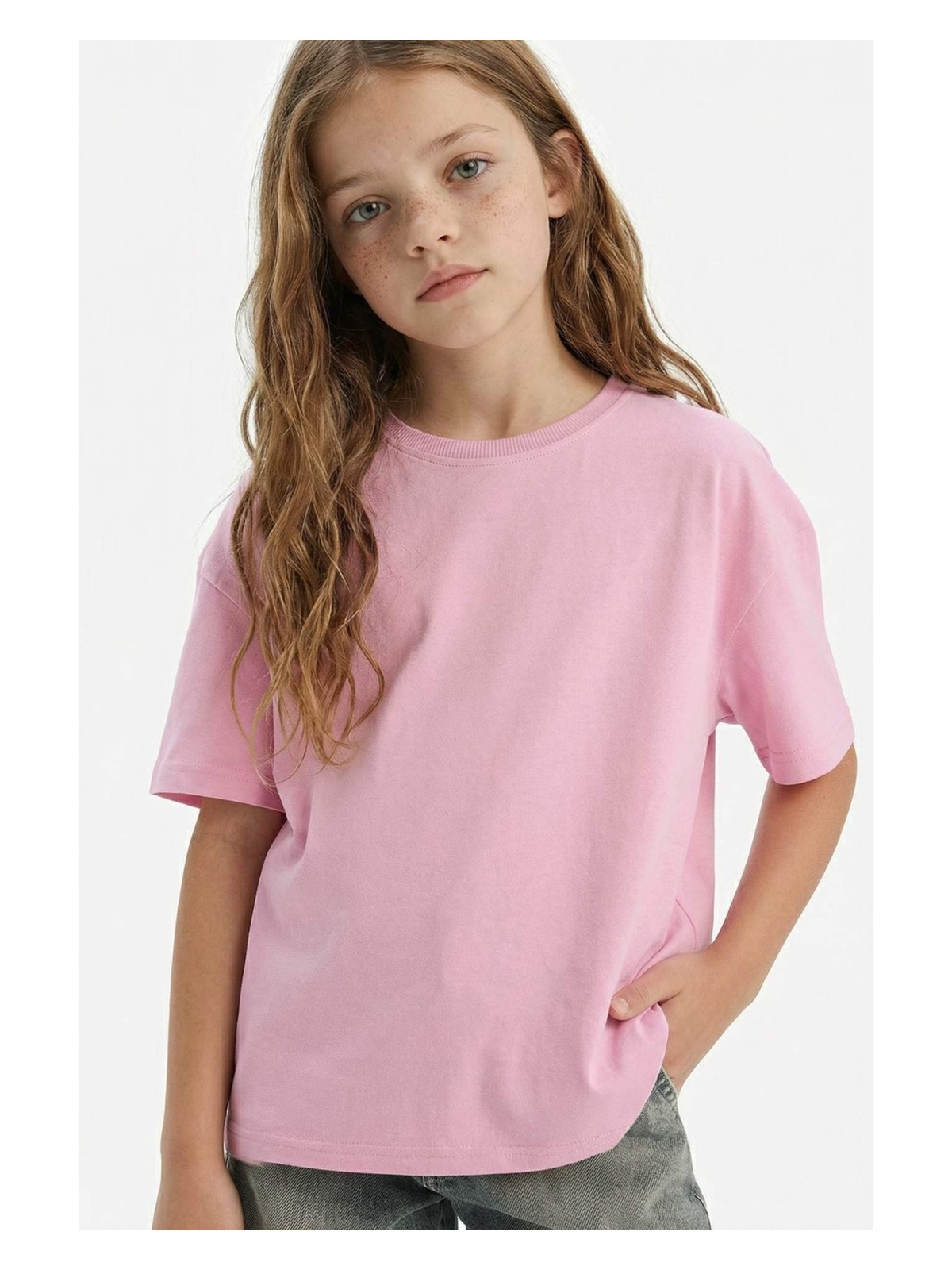 DeFacto Relax Fit Bisiklet Yaka Basic Düz Kısa Kollu Tişört Kız Çocuk D9099A825SM