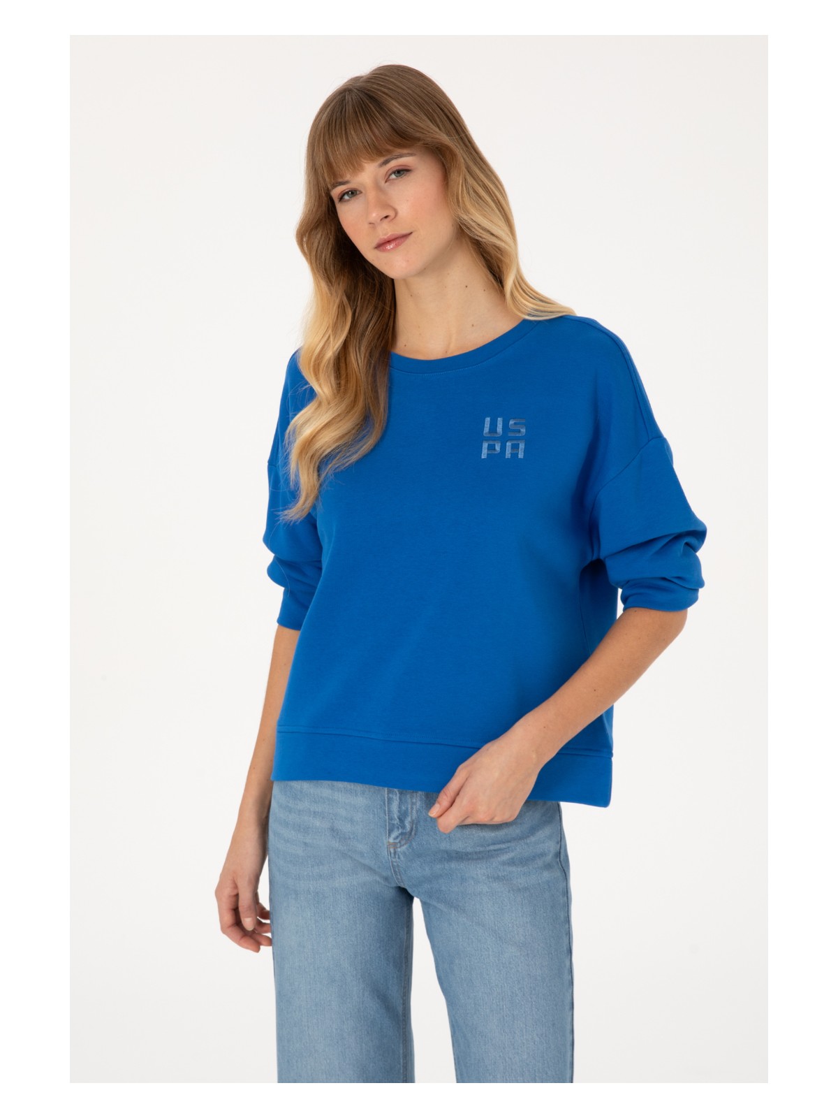 U.S. Polo Assn. Kadın Koyu Mavi Bisiklet Yaka Basic Sweatshırt 50313565-VR032 - Görsel 3