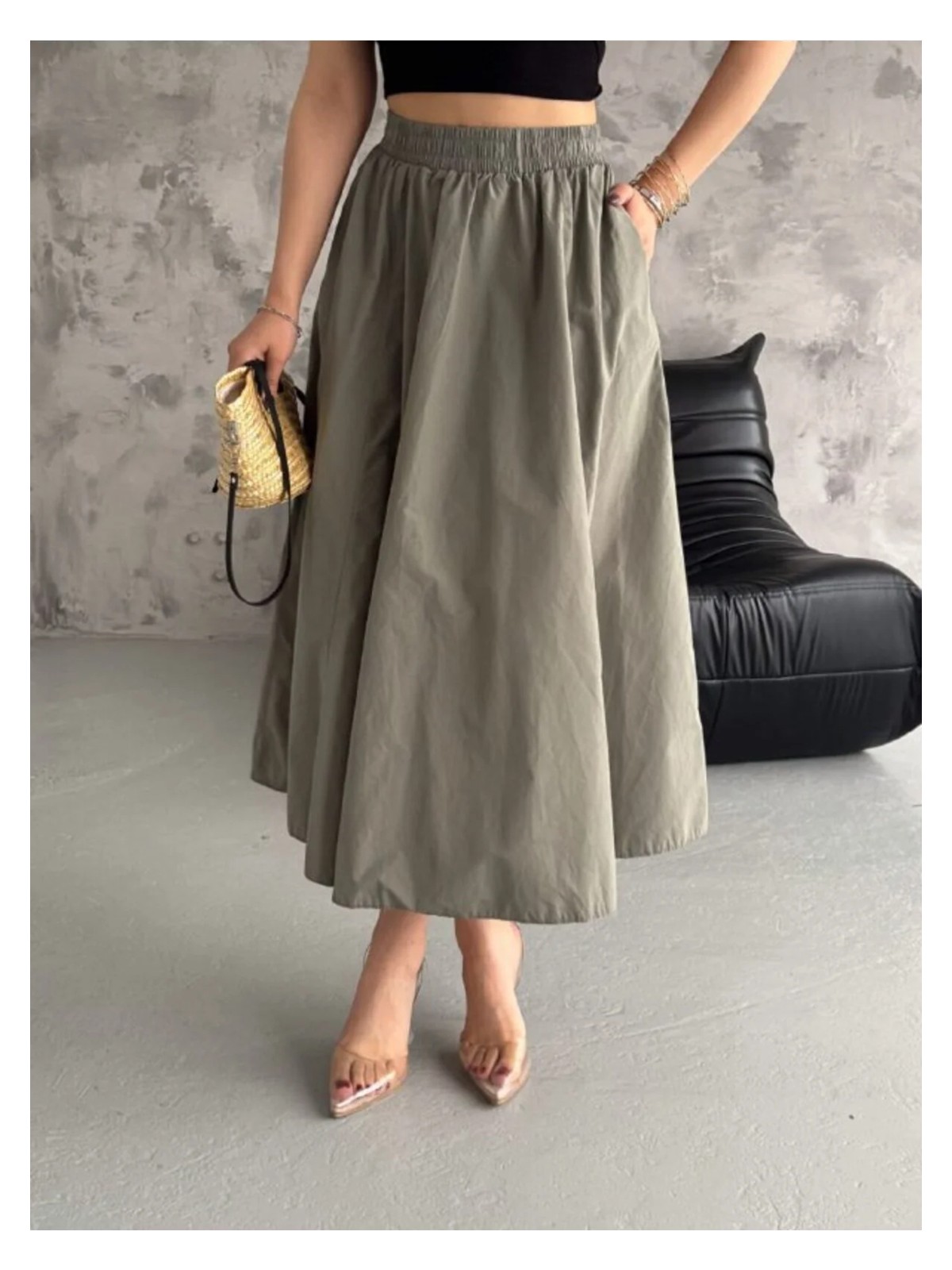 DENİKK Denikk Trend Paraşüt Kumaş Beli Lastikli Etek - Görsel 7