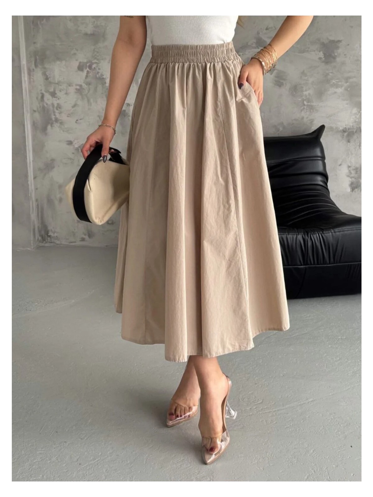 DENİKK Denikk Trend Paraşüt Kumaş Beli Lastikli Etek