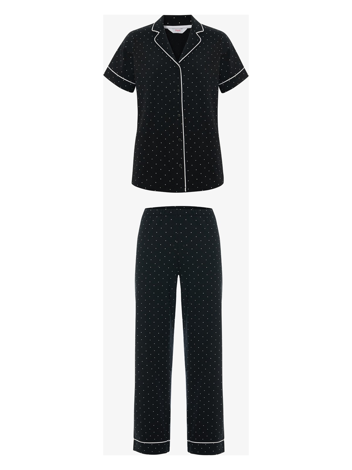 Penti Siyah Polka Dot Gömlek Pantolon Pijama Takımı