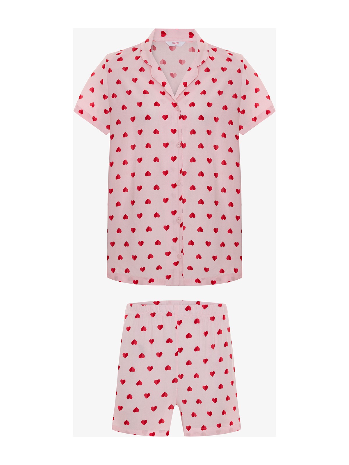 Penti Pembe Cute Hearts Gömlek Şortlu Pijama Takımı