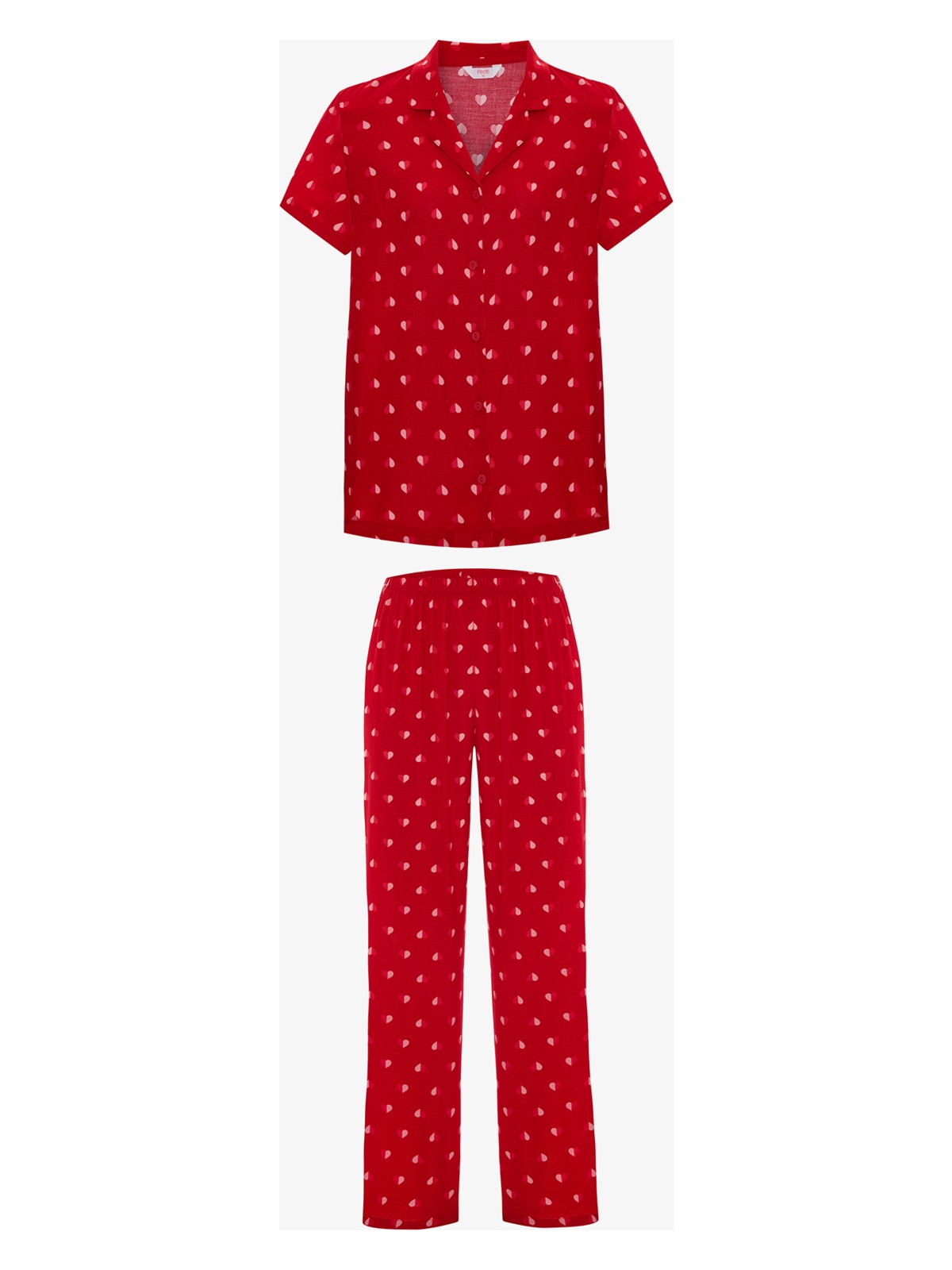Penti Kırmızı Tiny Hearts Gömlek Pantolon Pijama Takımı