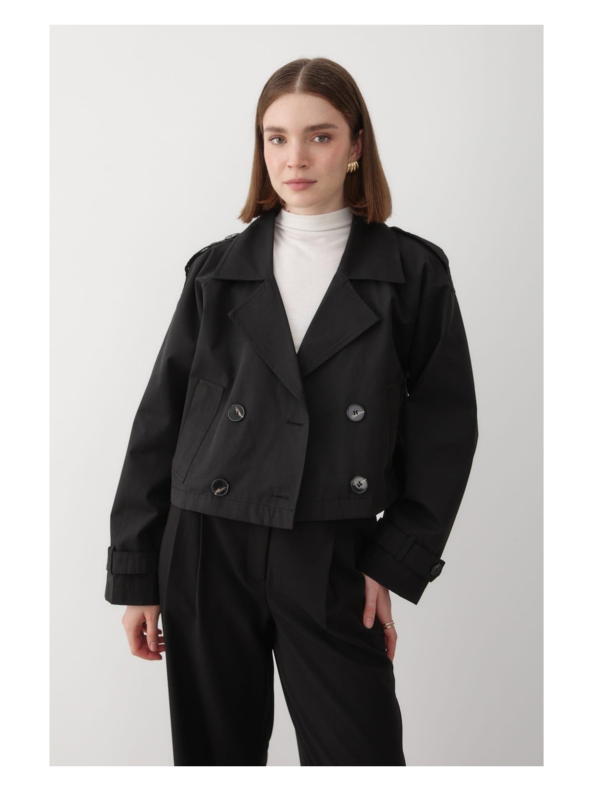 Jaste Kadın Kruvaze Yaka Cepli Trençkot BORDO - Görsel 6