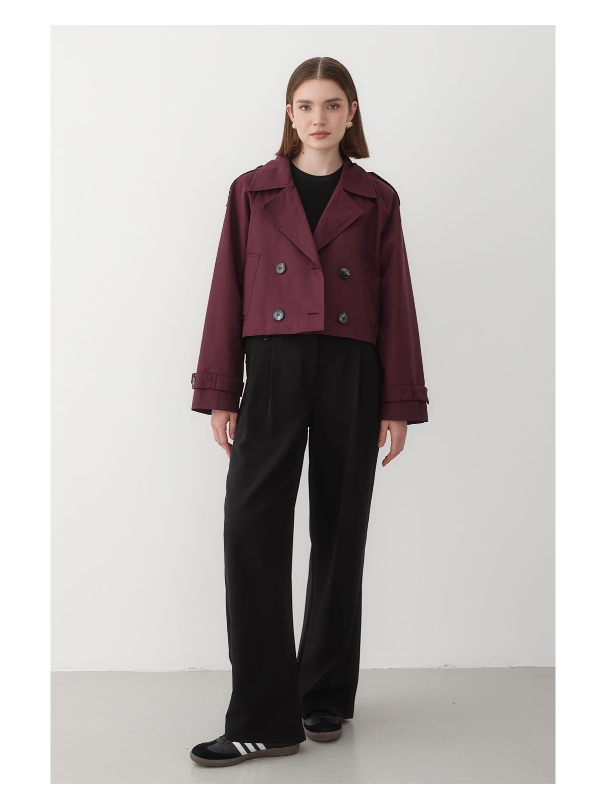 Jaste Kadın Kruvaze Yaka Cepli Trençkot SİYAH - Görsel 7